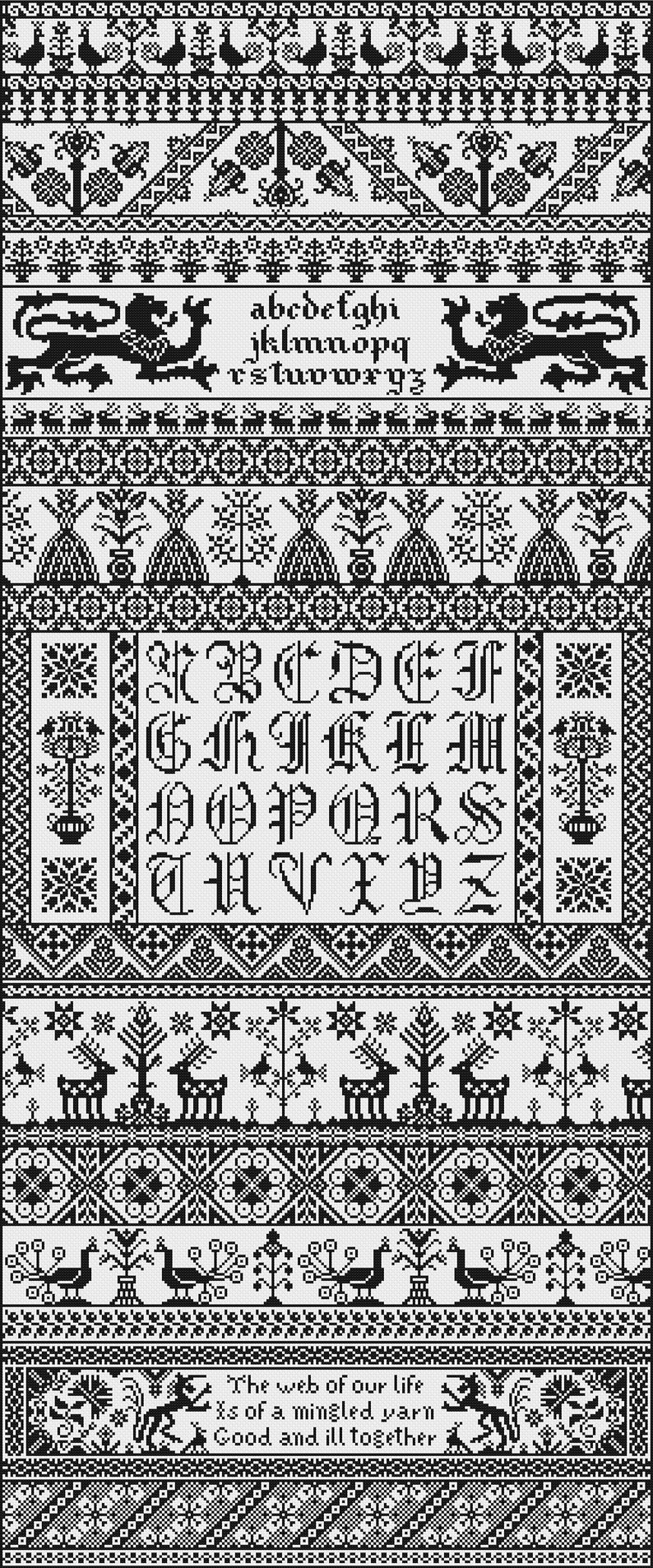Ye Olde Band Sampler Cross Stitch Pattern, Counted Cross Stitch Pattern