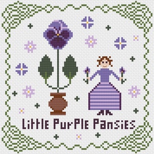 Little Purple Pansies Cross Stitch Pattern, Counted Cross Stitch Pattern