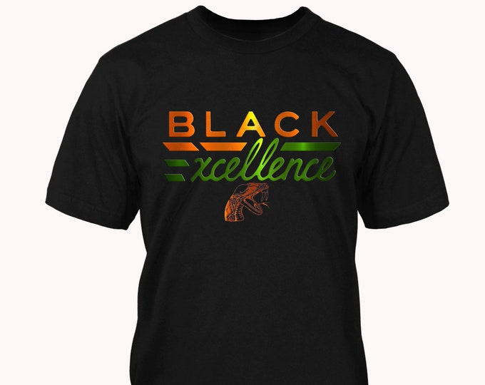 BLACK EXCELLENCE FAMU Rattlers Edition Men's Tee- Orange and Green Metallic