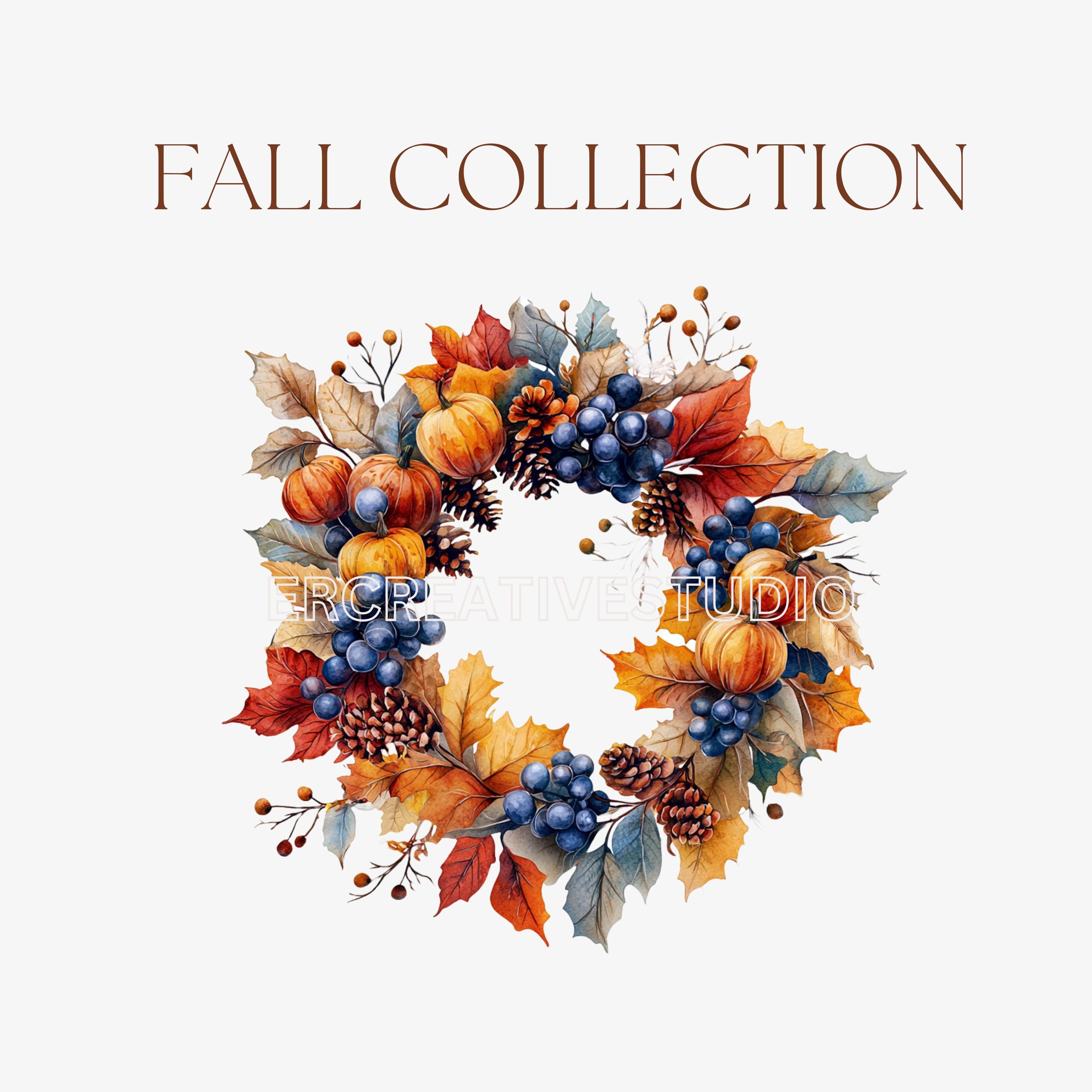 Watercolor Autumn Wreath Clipart Set - Fall Harvest Clipart ...