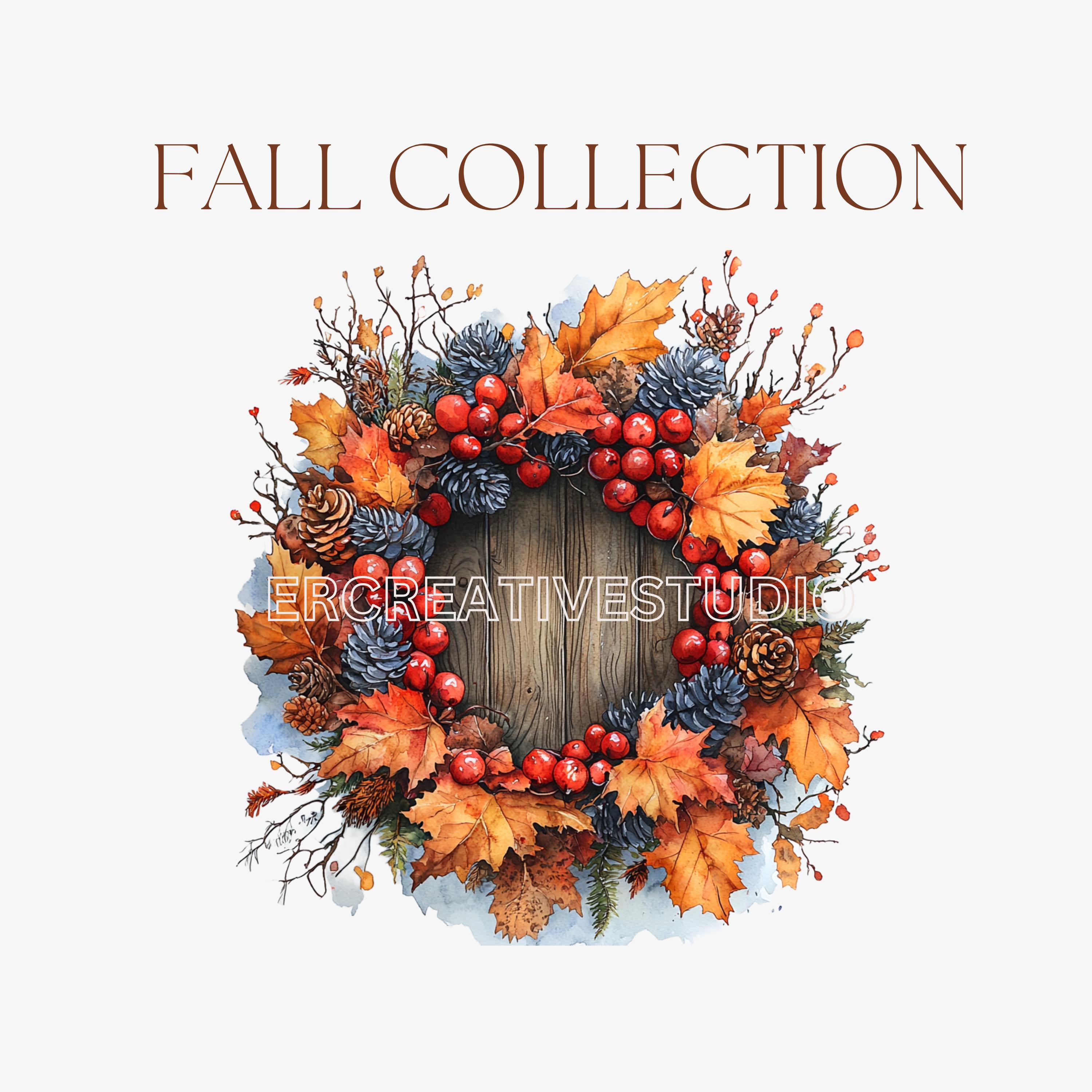 Watercolor Autumn Wreath Clipart Set - Fall Harvest Clipart ...