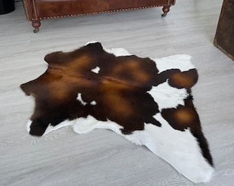 Brown and White Cowhide rug Calf rug leather hide 100% Natural,White Black Cowhide,Sheepskin,Reindeer rug,Fallow Deer rug ... and many more