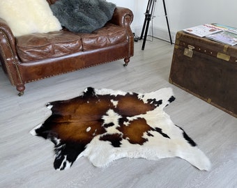 Brown and White Cowhide rug Calf rug leather hide 100% Natural,White Black Cowhide,Sheepskin,Reindeer rug,Fallow Deer rug ... and many more