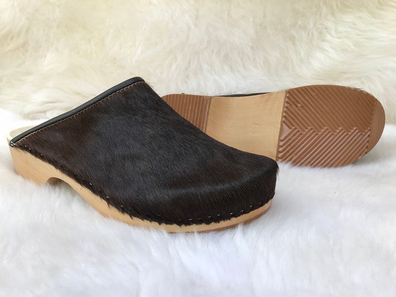 cow skin clogs