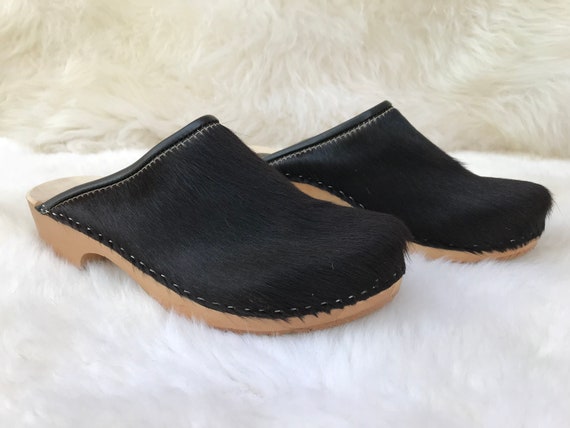 cow skin clogs