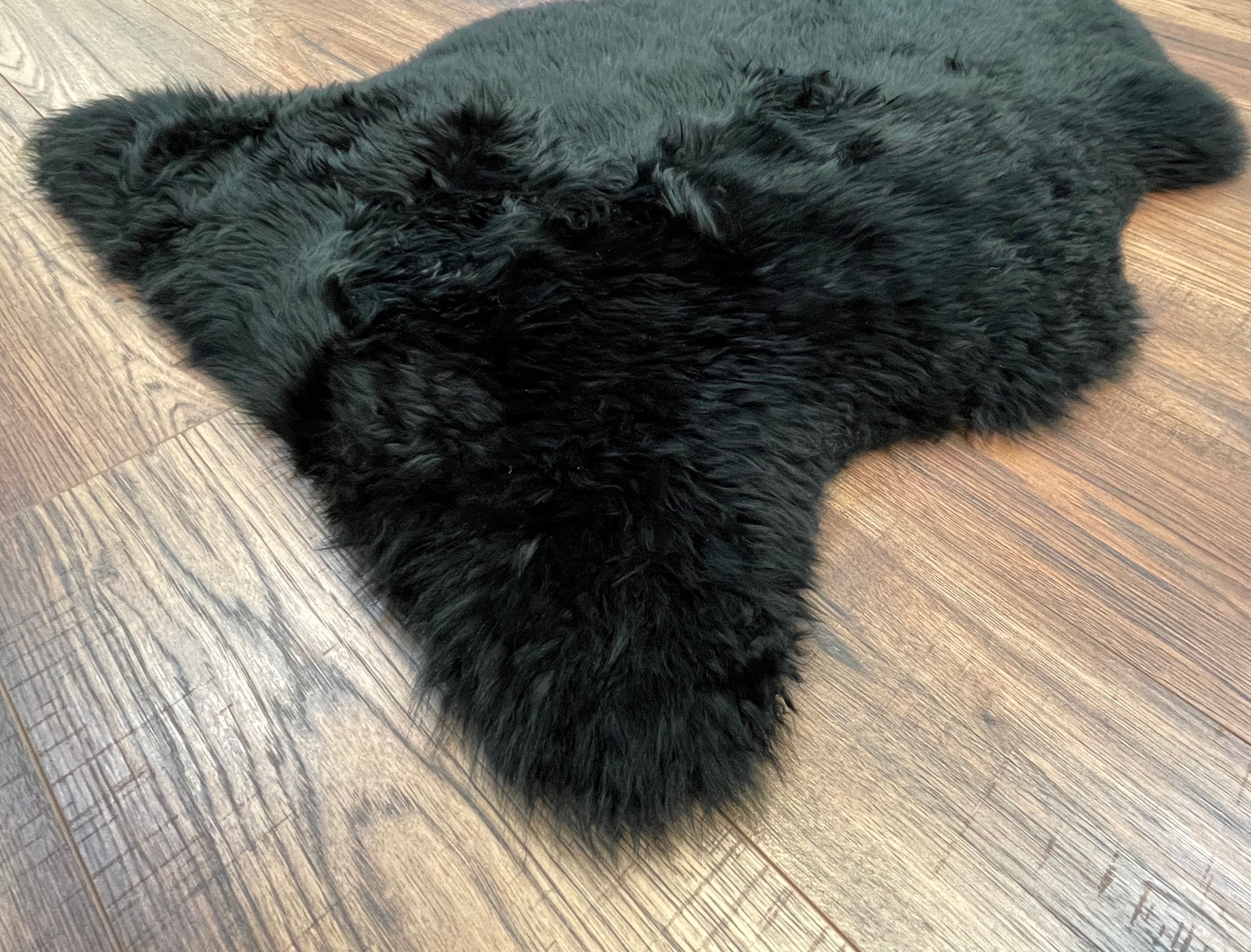 Black Sheepskin rug fur leather 100 Natural Wool Made of New Etsy