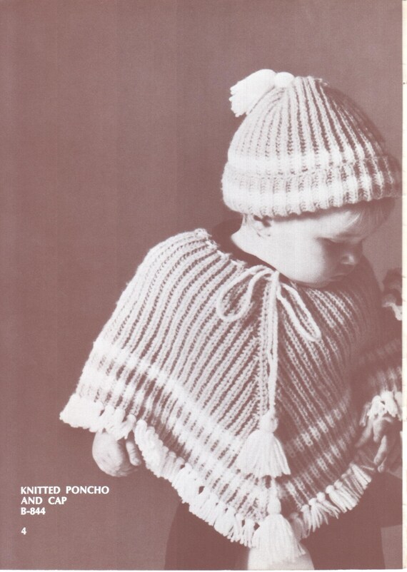 baby Girls SNOWBALL PONCHO HAT KNITTING PATTERN Chunky 16-26in 0-7yr 1937