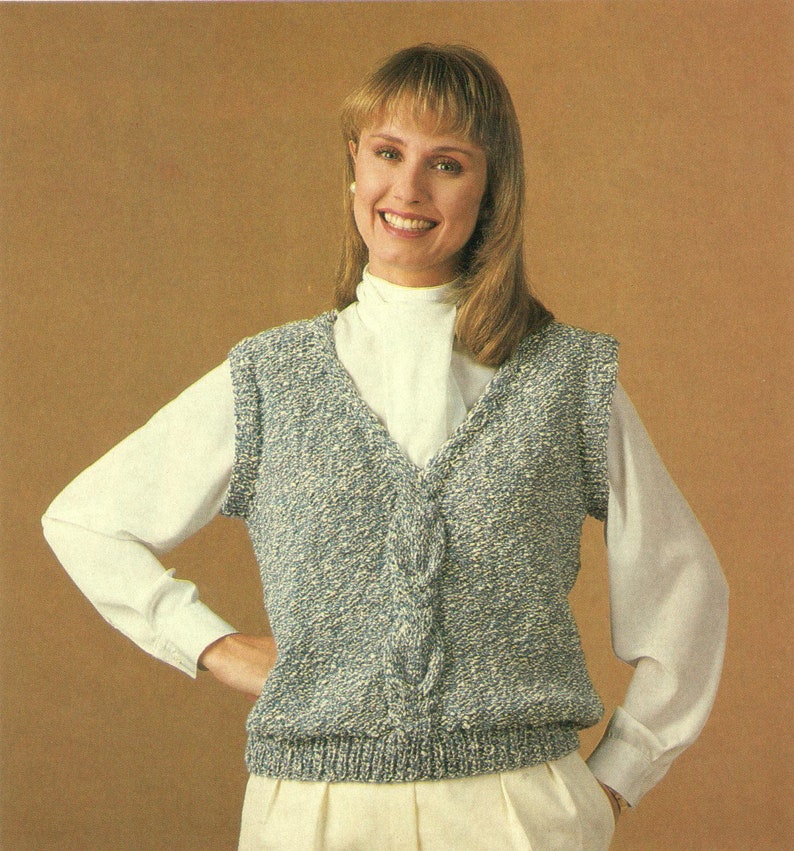 Cable Vneck Vest Knitting Pattern Etsy Sweden