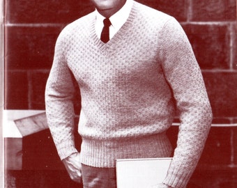 Suéter com decote em V para homens com padrão de tricô