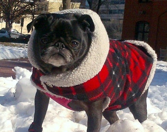 Dog jacket with full belly cover Waterproof Winter coat Pug Winter Dog Coat Custom made for your dog Pug jacket