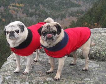 Pug Snuggly's Handcrafted X-treme Ski Jackets for the Pug Figure, Pugs, Furbabies, Jackets for Pugs, Dog Coats, Dog Winter Coats, Pug Coats