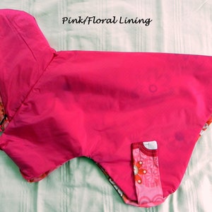 Raincoats for Pugs: Tropical Rain Hoodie Fuschia/Floral or Hawaiian print