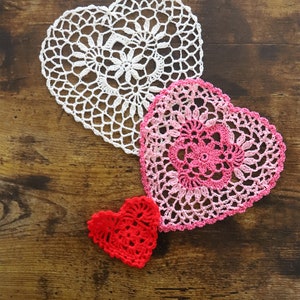 Set of Assorted Handmade Crochet Heart Doilies | Valentine Decor | Home decor | Scrapbook | Shadowbox | Crochet