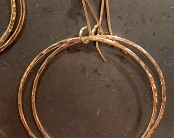 Large gold fill hammered hoops