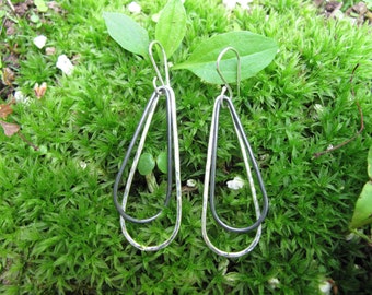 Silver/patina double drop earrings