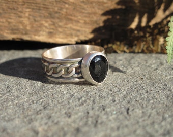Rosecut black tourmaline and silver