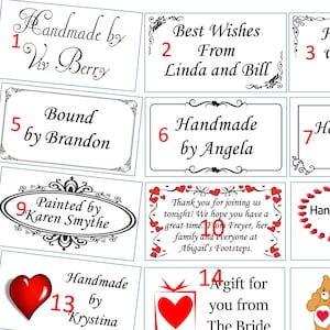 Custom Handmade Crafted by Labels, Traditional & Hearts Styles, Die Cut, Personalised. Small Medium or Large