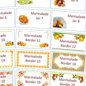 Etiquetas preimpresas para frascos de mermelada de cítricos, autoadhesivas, tipo "frasco y borde", 64 x 34 mm, 24/hoja.