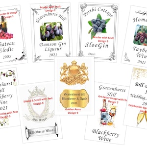 Customised Large (or Medium) Wine labels, Homebrew, Special occasions 68 x 99mm (or 47x64mm by Request) Fruits or Generics designs