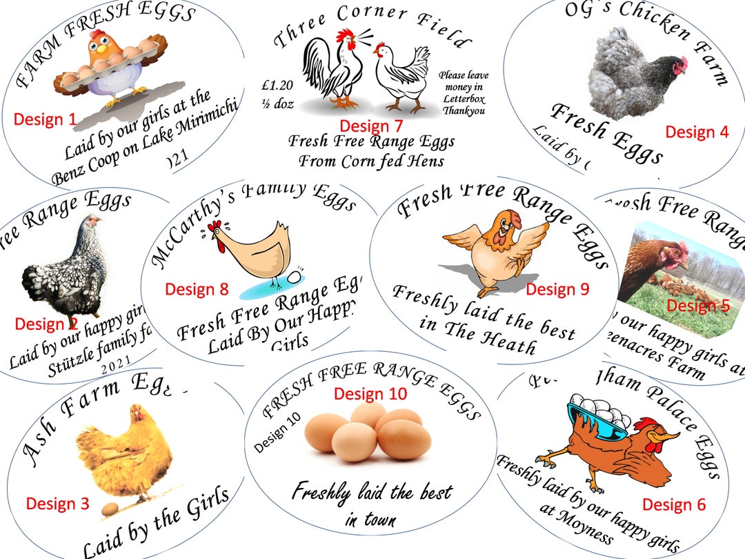 10 Oval Custom Bespoke Chicken Egg Box Labels Medium 75mm X 55mm Choose ...