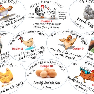 10 Oval Custom bespoke chicken egg box labels Medium 75mm x 55mm choose an image (or provide a custom one) then provide your text.