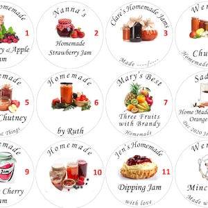 Customised Round Jam, chutney, Preserve Labels. Generic Image type. Choose your design. Many sizes available 25-64mm + 51mm Cream/Brown