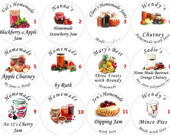 Customised Round Generic image type, Jam, Chutney, Preserve Labels. Choose your design. Many sizes available 64-25mm + 51mm Cream/Brown