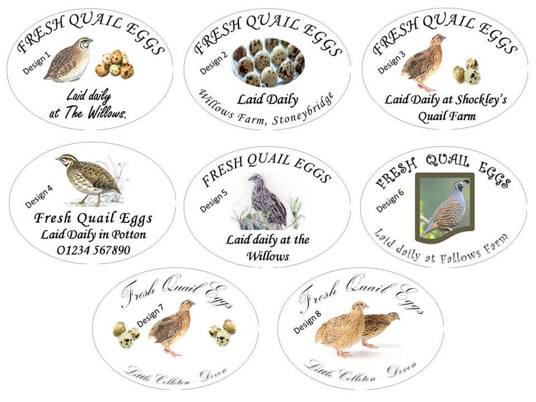 10 X Stylish Oval Quail Egg Box Labels 55x75mm Customised. Select Your