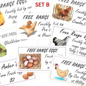 24 x small Personalised Chicken egg box labels 70mm x 35mm,  Choose your label,  Choose your text (more designs)