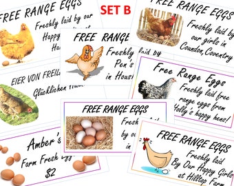 24 x small Personalised Chicken egg box labels 70mm x 35mm,  Choose your label,  Choose your text (more designs)