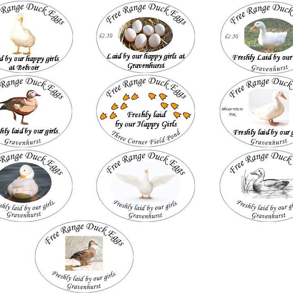10 Ovale Étiquettes de boîte à œufs de canard personnalisées Moyen 75mm x 55mm choisissez votre image ajouter votre texte