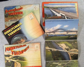 Four Vintage Postcard Folders Pennsylvania Turnpike Souvenir 1950s