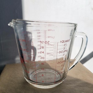 Vintage Measuring Cup Fire-King Anchor Hocking Graduated 4 Cup 32 ounces Clear #499 Red Lettering