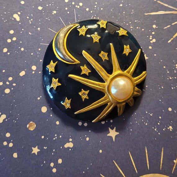 Vintage Karl Lagerfeld Sun Moon and Stars Brooch - Etsy