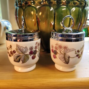 Pair of Royal Worcester Porcelain Egg Coddlers Feature Blackberries