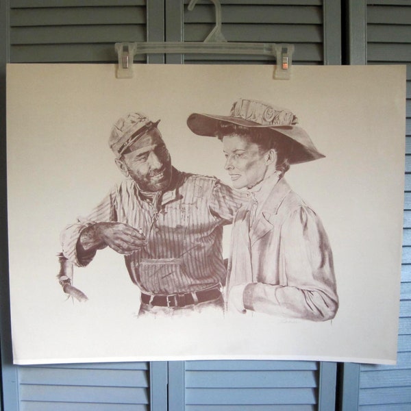 Limited Edition Large Lithograph The African Queen Scene Humphrey Bogart and Katherine Hepburn