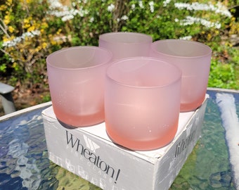 Vintage Wheaton Cocktail Glasses Set of four Frosted Pink 10.5 oz Rocks Original Box