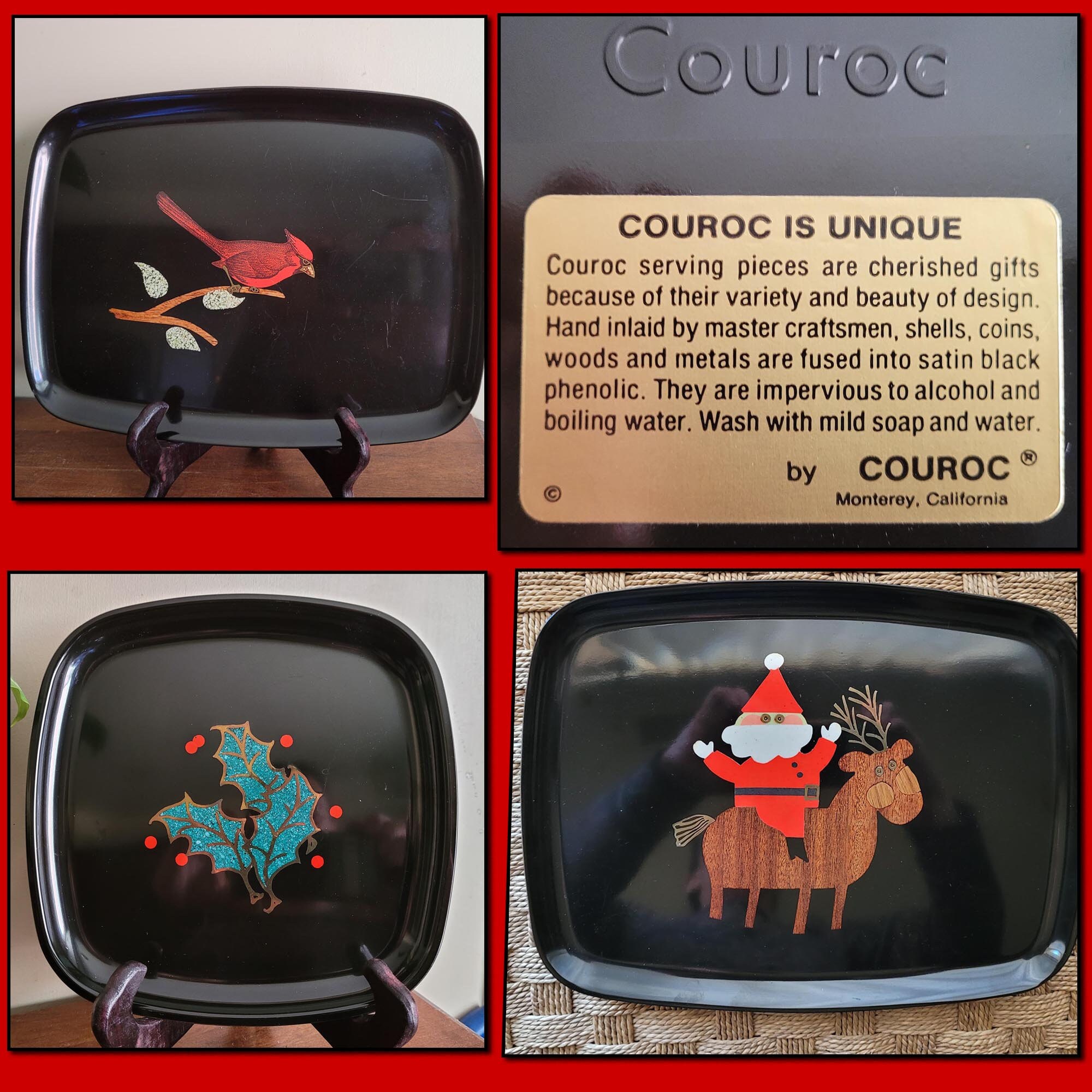 シモンズグランドセール Couroc Holly Santa Cardinal 1960s California Monterey Trays テーブル用品