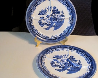 Two Blue Willow Shenango China Divided Grill Plates Excellent Condition 1920s to 1950s