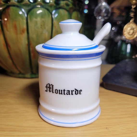 Vintage French Mustard Pot With Lid and Spoon White With Royal Etsy