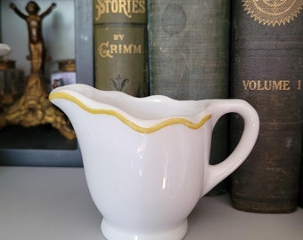 Caribe China Creamer White with Mustard Yellow Stripe Around Top Scalloped Rim