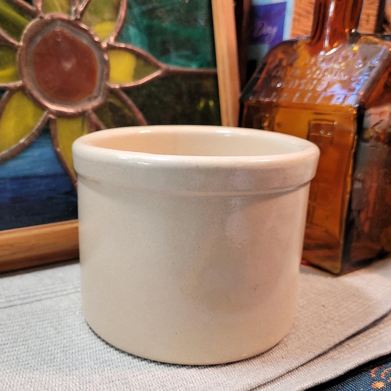 Vintage Robinson Ransbottom Pottery Houses and Tree Cream Colored Low Crock Holds One Pint image 3