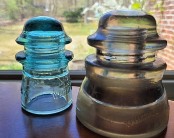 Two Whitall Tatum Co. Glass Telegraph Insulators No.1 and No.9