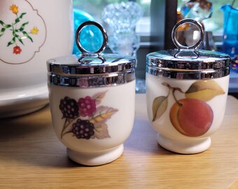 Pair of Royal Worcester Porcelain Egg Coddlers Feature Apple and Blackberries