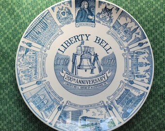 Liberty Bell 200th Anniversary Plate Blue and White KettleSprings Kilns Allentown PA 1977