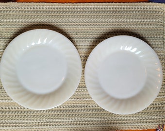 Two Milk Glass Fire King Anchor Hocking Swirl Luncheon Plates