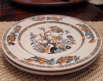 Two Syracuse China Indian Tree With Orange Blooms Dinner Plates Vintage Restaurant Ware  1960s