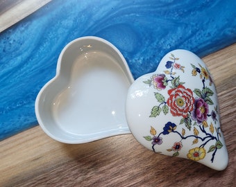 Limoges Heart Shaped Floral Trinket Box With Lid Made in France