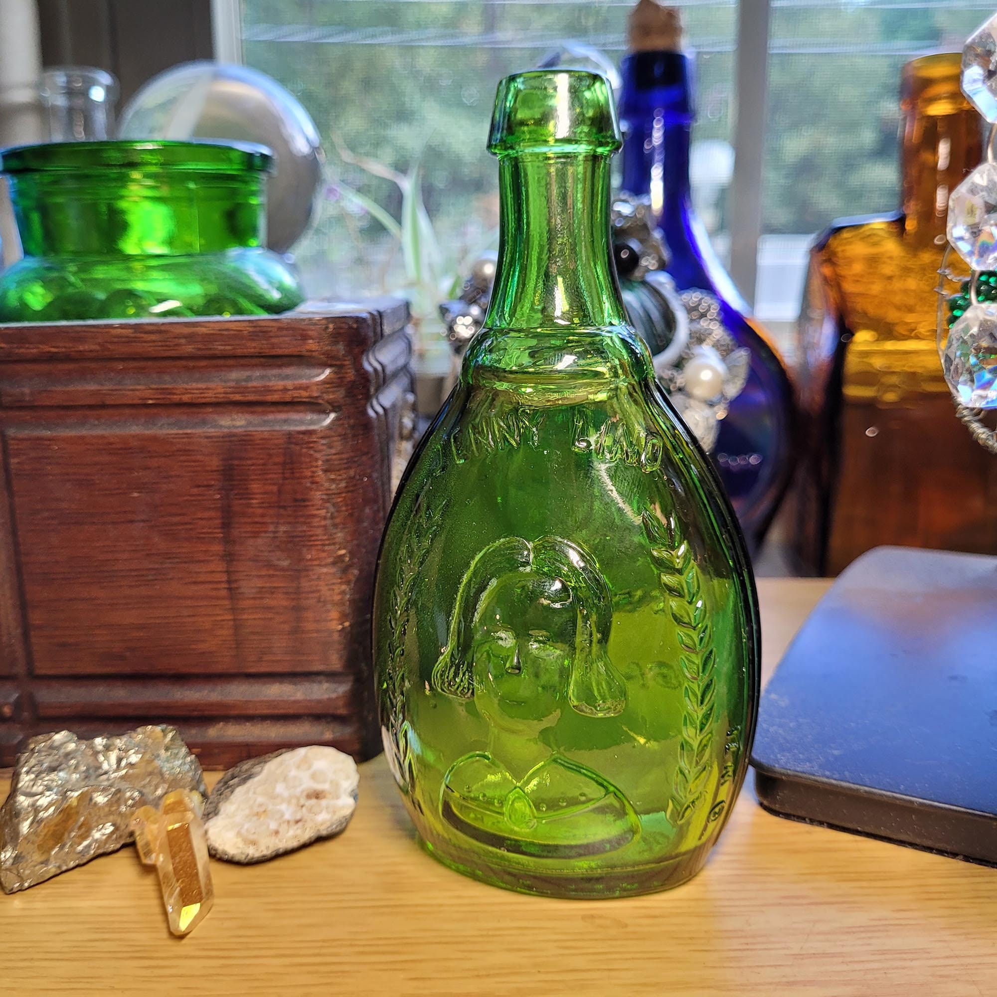 Jenny Lind Green Wheaton Glass Flask Bottle Embossed the Swedish