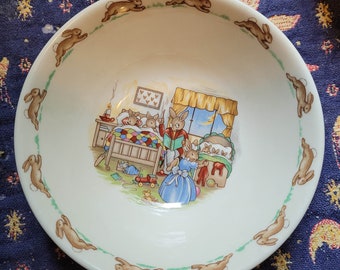 Royal Doulton Bunnykins Bedtime Story Cereal Bowl Bone China England 6 Inch Coupe Style